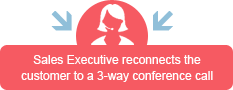 Sales Executive reconnects the
customer to a 3-way conference call